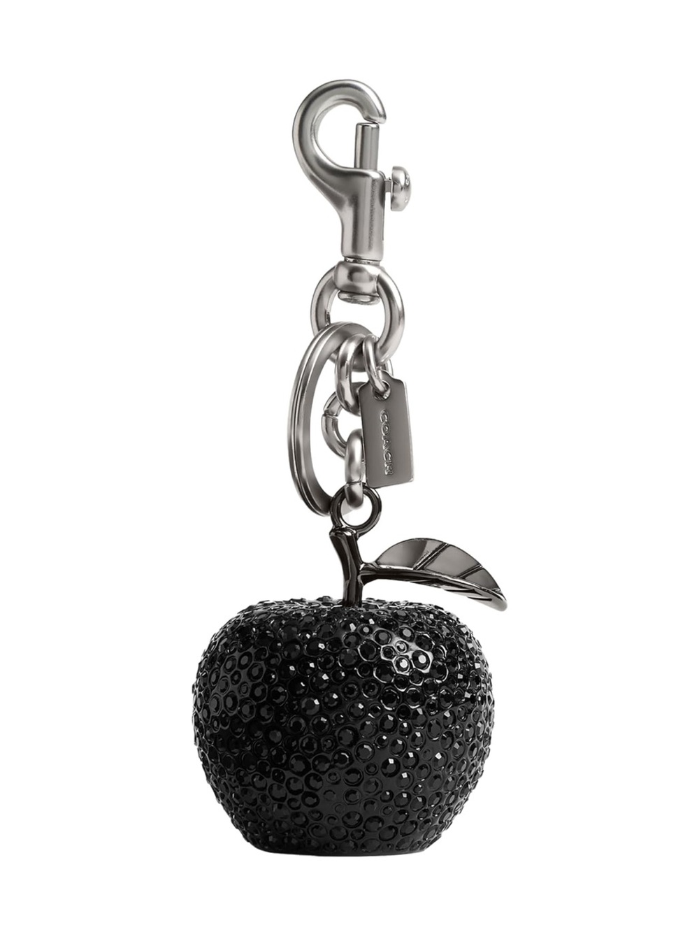 Coach Black Crystal Apple Keychain Bag Charm with Silver Hardware - New